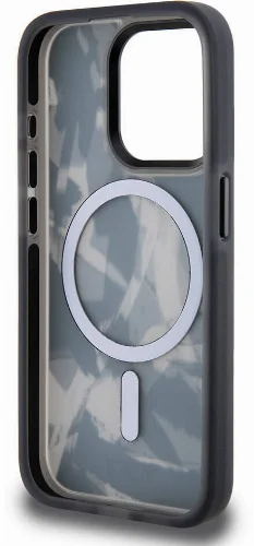 Apple iPhone 15 Pro (6.1) Kılıf TUMI Orjinal Lisanslı Magsafe Şarj Özellikli Buzlanmış Saydam Fırça Kamuflajı Desenli Kapak - Siyah