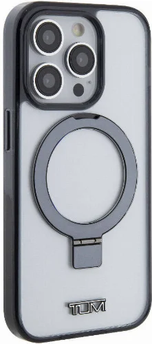 Apple iPhone 15 Pro (6.1) Kılıf TUMI Orjinal Lisanslı Magsafe Şarj Özellikli Metal Logolu Ring Standlı Silikon Kapak - Beyaz