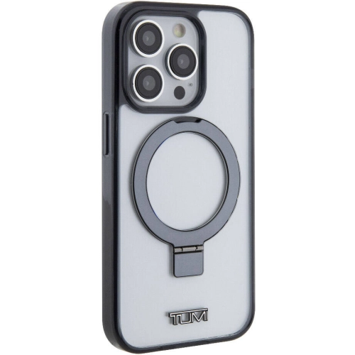 Apple iPhone 15 Pro (6.1) Kılıf TUMI Orjinal Lisanslı Magsafe Şarj Özellikli Metal Logolu Ring Standlı Silikon Kapak - Beyaz