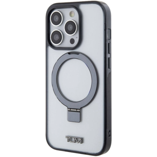 Apple iPhone 15 Pro (6.1) Kılıf TUMI Orjinal Lisanslı Magsafe Şarj Özellikli Metal Logolu Ring Standlı Silikon Kapak - Beyaz