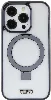 Apple iPhone 15 Pro (6.1) Kılıf TUMI Orjinal Lisanslı Magsafe Şarj Özellikli Metal Logolu Ring Standlı Silikon Kapak - Beyaz