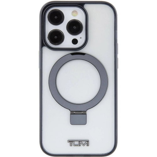 Apple iPhone 15 Pro (6.1) Kılıf TUMI Orjinal Lisanslı Magsafe Şarj Özellikli Metal Logolu Ring Standlı Silikon Kapak - Beyaz