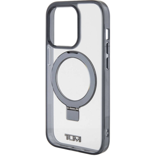 Apple iPhone 15 Pro (6.1) Kılıf TUMI Orjinal Lisanslı Magsafe Şarj Özellikli Metal Logolu Ring Standlı Silikon Kapak - Beyaz