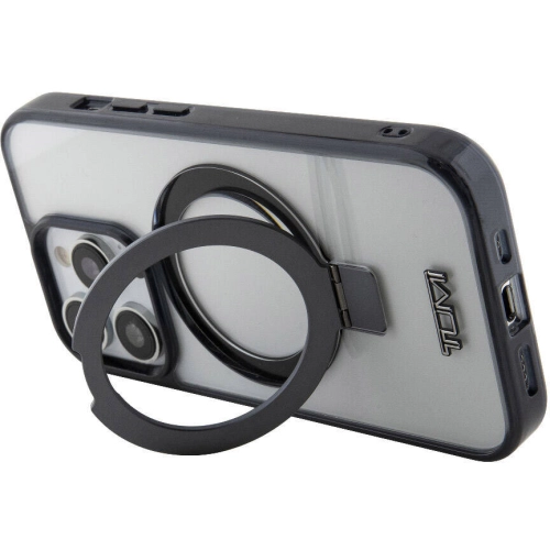 Apple iPhone 15 Pro (6.1) Kılıf TUMI Orjinal Lisanslı Magsafe Şarj Özellikli Metal Logolu Ring Standlı Silikon Kapak - Beyaz