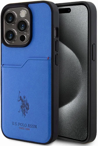 Apple iPhone 15 Pro (6.1) Kılıf U.S. Polo Assn. Orjinal Lisanslı Baskı Logolu PU Kartlıklı Kapak - Mavi