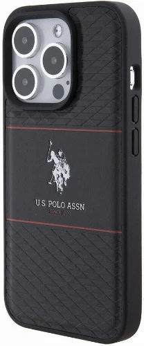 Apple iPhone 15 Pro (6.1) Kılıf U.S. Polo Assn. Orjinal Lisanslı Deri Şeritli Logo Dizayn Kapak - Lacivert