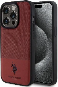 Apple iPhone 15 Pro (6.1) Kılıf U.S. Polo Assn. Orjinal Lisanslı Suni Deri Arka Yüzey Baskı Logolu Örgü Desenli Kapak - Kırmızı