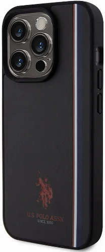 Apple iPhone 15 Pro (6.1) Kılıf U.S. Polo Assn. Orjinal Lisanslı Üç Renk Şerit Tasarımlı Baskı Logolu Kapak - Lacivert