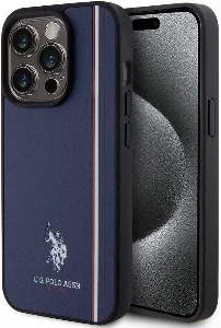 Apple iPhone 15 Pro (6.1) Kılıf U.S. Polo Assn. Orjinal Lisanslı Üç Renk Şerit Tasarımlı Baskı Logolu Kapak - Lacivert