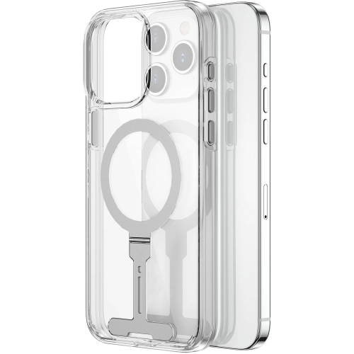 Apple iPhone 15 Pro (6.1) Kılıf Wiwu FYY-014 Magsafe Şarj Özellikli Alüminyum Alaşım Metal Standlı Şeffaf Kapak - Şeffaf