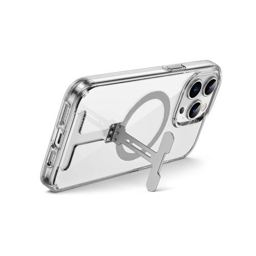 Apple iPhone 15 Pro (6.1) Kılıf Wiwu FYY-014 Magsafe Şarj Özellikli Alüminyum Alaşım Metal Standlı Şeffaf Kapak - Şeffaf