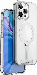 Apple iPhone 15 Pro (6.1) Kılıf Wiwu FYY-014 Magsafe Şarj Özellikli Alüminyum Alaşım Metal Standlı Şeffaf Kapak - Şeffaf
