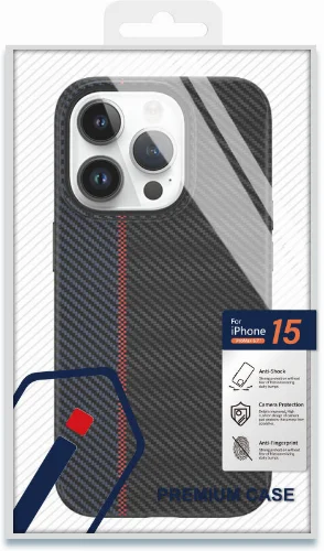 Apple iPhone 15 Pro (6.1) Kılıf Wiwu LCC-107 Karbon Fiber Magsafe Şarj Özellikli Kamera Korumalı Kabon Kapak - Siyah-Mavi