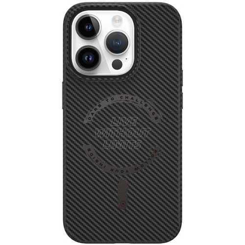 Apple iPhone 15 Pro Kılıf Wiwu LCC-107 Karbon Fiber Magsafe Şarj Özellikli Kamera Korumalı Kabon Kapak - Siyah