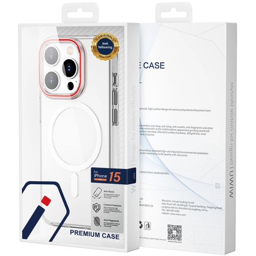 Apple iPhone 15 Pro (6.1) Kılıf Wiwu ZYS-013 Magsafe Şarj Özellikli Renkli Kamera Çerçeveli Şeffaf Jelly Kapak - Beyaz