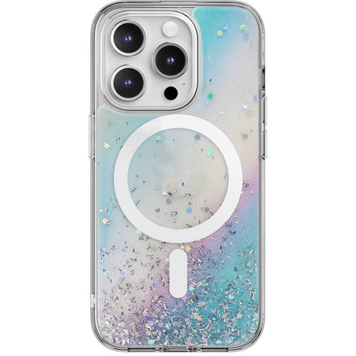 Apple iPhone 15 Pro Magsafe Şarj Özellikli Parlayan Simli Şeffaf Switcheasy Starfield-M Kapak - Colorful