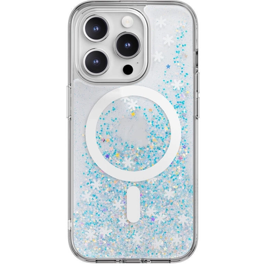 Apple iPhone 15 Pro Magsafe Şarj Özellikli Parlayan Simli Şeffaf Switcheasy Starfield-M Kapak - Mavi