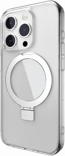 Apple iPhone 15 Pro Magsafe Şarj Özellikli Yüzük Standlı Switcheasy Magstand-M Kapak - Şeffaf