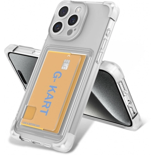 Apple iPhone 15 Pro Max (6.7) Kılıf Airbag Tasarımlı Şeffaf Kartlıklı G-Kart Kapak - Şeffaf