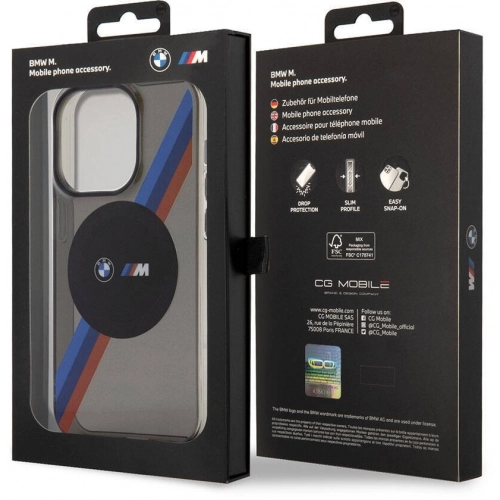 Apple iPhone 15 Pro Max (6.7) Kılıf BMW Magsafe Şarj Özellikli Transparan Tricolor Stripes Orjinal Lisanslı Kapak - Gri