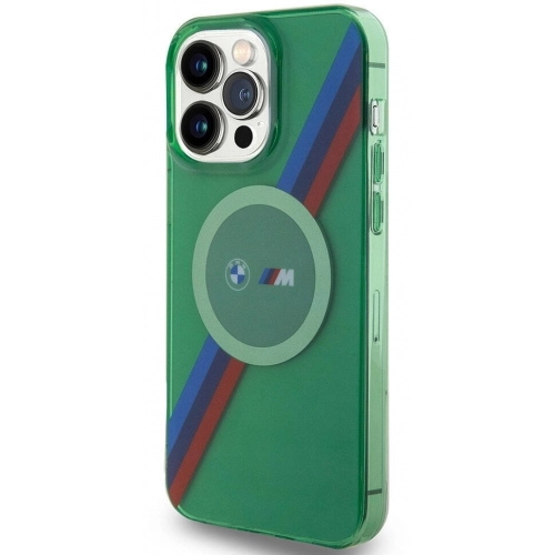 Apple iPhone 15 Pro Max (6.7) Kılıf BMW Magsafe Şarj Özellikli Transparan Tricolor Stripes Orjinal Lisanslı Kapak - Gri