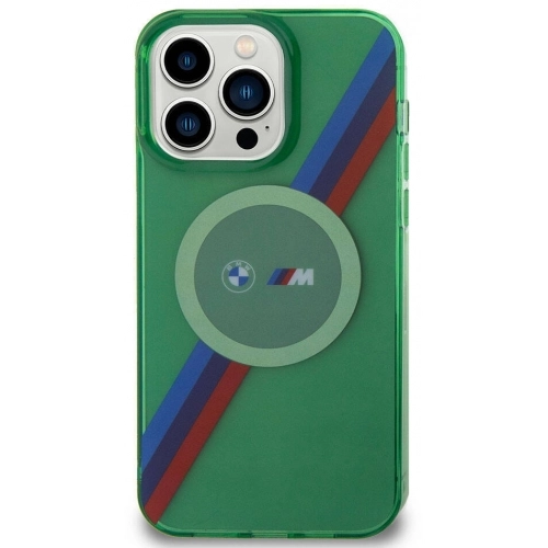 Apple iPhone 15 Pro Max (6.7) Kılıf BMW Magsafe Şarj Özellikli Transparan Tricolor Stripes Orjinal Lisanslı Kapak - Gri