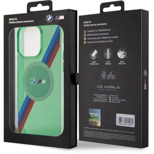 Apple iPhone 15 Pro Max (6.7) Kılıf BMW Magsafe Şarj Özellikli Transparan Tricolor Stripes Orjinal Lisanslı Kapak - Gri