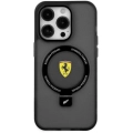 Apple iPhone 15 Pro Max (6.7) Kılıf Ferrari Magsafe Şarj Özellikli Standlı Buzlu Yüzey Dizayn Kapak - Siyah