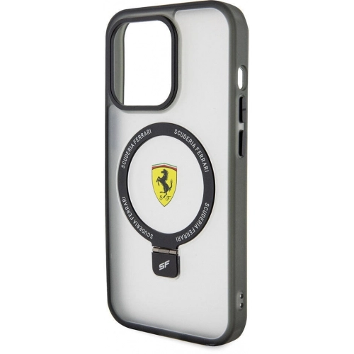 Apple iPhone 15 Pro Max (6.7) Kılıf Ferrari Magsafe Şarj Özellikli Standlı Buzlu Yüzey Dizayn Kapak - Siyah