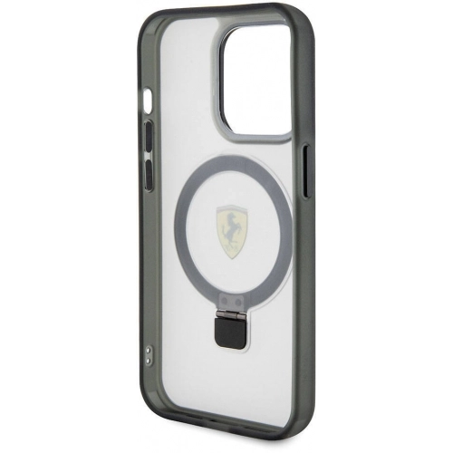 Apple iPhone 15 Pro Max (6.7) Kılıf Ferrari Magsafe Şarj Özellikli Standlı Buzlu Yüzey Dizayn Kapak - Siyah