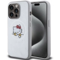 Apple iPhone 15 Pro Max (6.7) Kılıf Hello Kitty Orjinal Lisanslı Magsafe Şarj Özellikli Baskı Logolu Uyuyan Kitty Deri Kapak - Gümüş