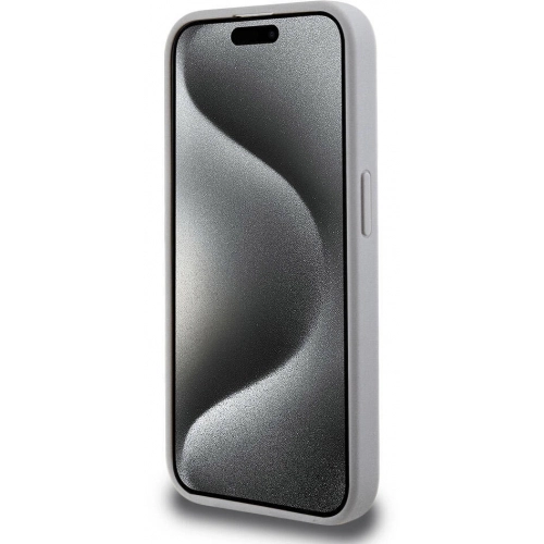 Apple iPhone 15 Pro Max (6.7) Kılıf Hello Kitty Orjinal Lisanslı Magsafe Şarj Özellikli Baskı Logolu Uyuyan Kitty Deri Kapak - Gümüş