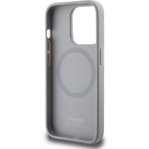 Apple iPhone 15 Pro Max (6.7) Kılıf Hello Kitty Orjinal Lisanslı Magsafe Şarj Özellikli Baskı Logolu Uyuyan Kitty Deri Kapak - Gümüş