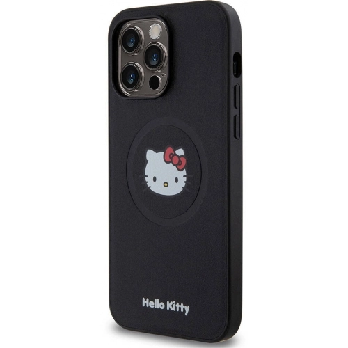 Apple iPhone 15 Pro Max (6.7) Kılıf Hello Kitty Orjinal Lisanslı Magsafe Şarj Özellikli Kitty Head Deri Kapak - Gold