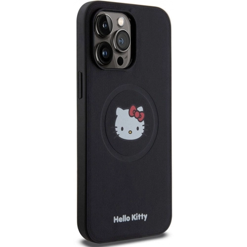 Apple iPhone 15 Pro Max (6.7) Kılıf Hello Kitty Orjinal Lisanslı Magsafe Şarj Özellikli Kitty Head Deri Kapak - Gold