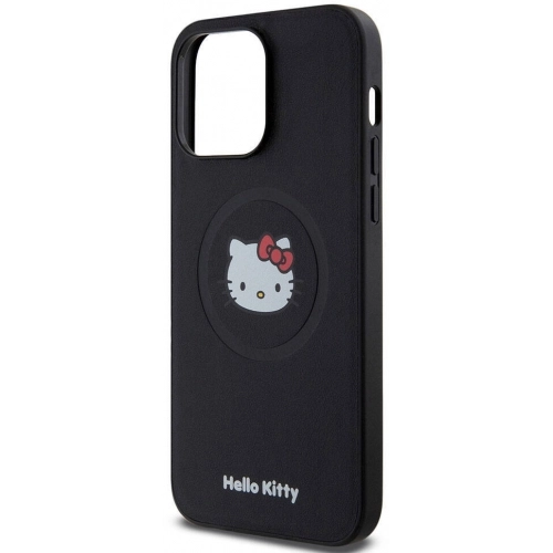 Apple iPhone 15 Pro Max (6.7) Kılıf Hello Kitty Orjinal Lisanslı Magsafe Şarj Özellikli Kitty Head Deri Kapak - Gold