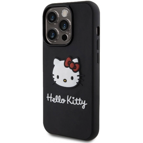 Apple iPhone 15 Pro Max (6.7) Kılıf Hello Kitty Orjinal Lisanslı Yazı ve İkonik Logolu 3D Rubber Kitty Head Kapak - Kırmızı