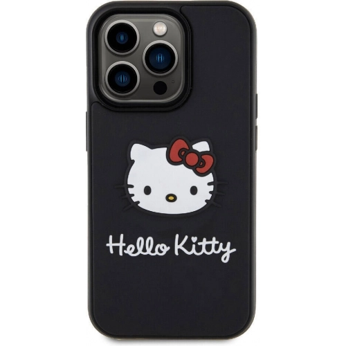 Apple iPhone 15 Pro Max (6.7) Kılıf Hello Kitty Orjinal Lisanslı Yazı ve İkonik Logolu 3D Rubber Kitty Head Kapak - Kırmızı