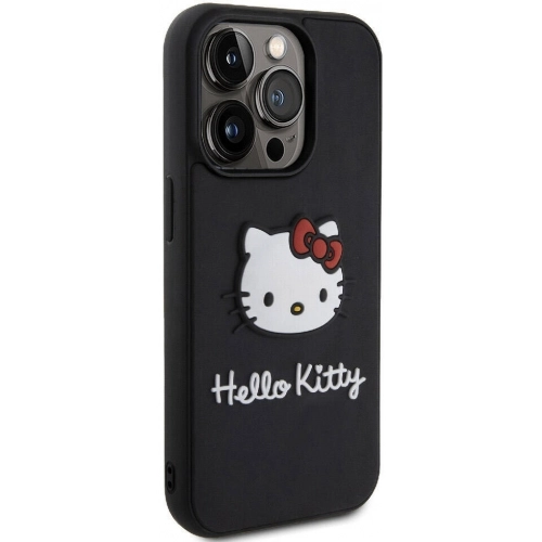 Apple iPhone 15 Pro Max (6.7) Kılıf Hello Kitty Orjinal Lisanslı Yazı ve İkonik Logolu 3D Rubber Kitty Head Kapak - Kırmızı