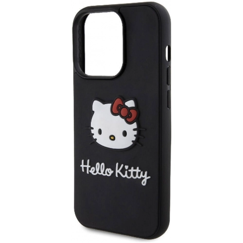 Apple iPhone 15 Pro Max (6.7) Kılıf Hello Kitty Orjinal Lisanslı Yazı ve İkonik Logolu 3D Rubber Kitty Head Kapak - Kırmızı