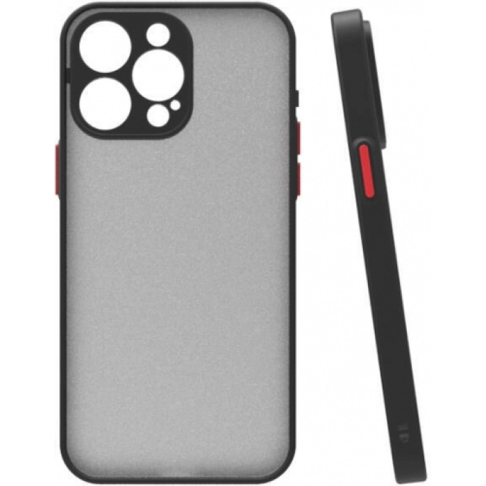 Apple iPhone 15 Pro Max (6.7) Kılıf Kamera Korumalı Arkası Şeffaf Mat Silikon Kapak - Siyah