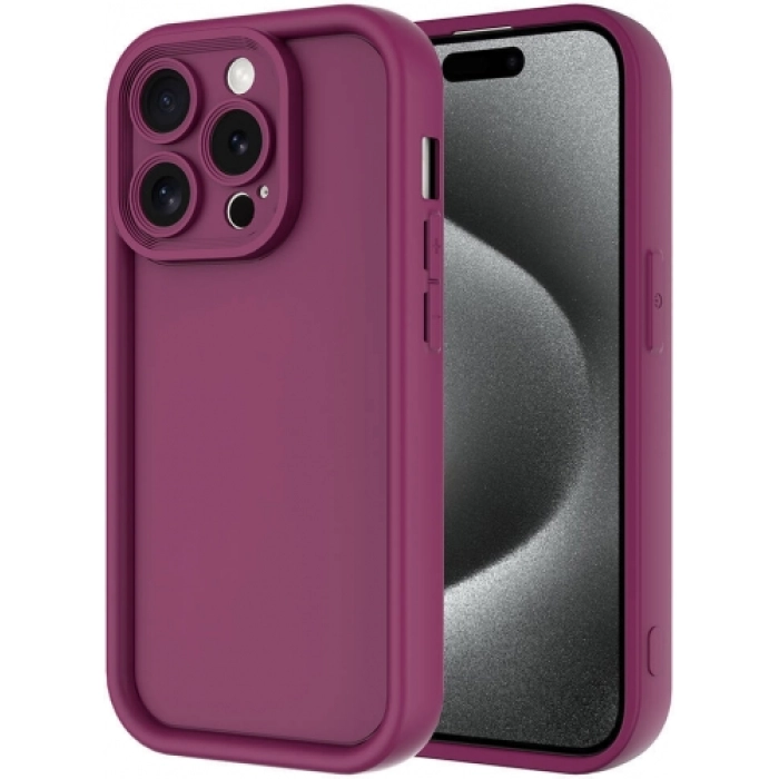 Apple iPhone 15 Pro Max (6.7) ile Uyumlu Kılıf Kamera Korumalı Silikon Ananas Kapak - Mürdüm