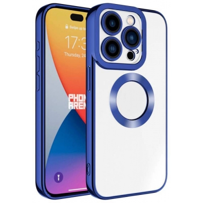 Apple iPhone 15 Pro Max (6.7) Kılıf Kamera Lens Korumalı Şeffaf Renkli Logo Gösteren Parlak Kapak - Midnight