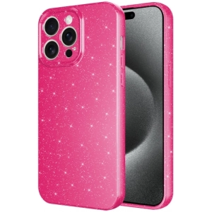 Apple iPhone 15 Pro Max (6.7) Kılıf Kamera Korumalı Simli Lüks Zore Koton Kapak - Pembe Koyu