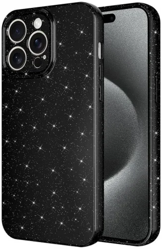Apple iPhone 15 Pro Max (6.7) Kılıf Kamera Korumalı Simli Lüks Zore Koton Kapak - Siyah