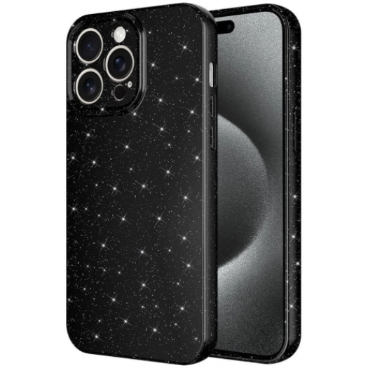 Apple iPhone 15 Pro Max (6.7) Kılıf Kamera Korumalı Simli Lüks Zore Koton Kapak - Siyah