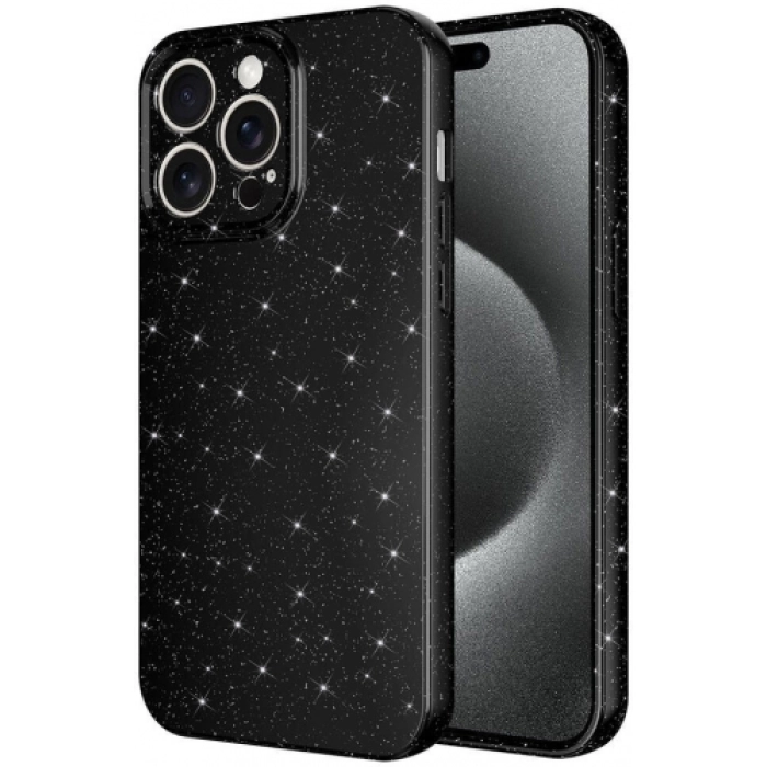 Apple iPhone 15 Pro Max (6.7) Kılıf Kamera Korumalı Simli Lüks Zore Koton Kapak - Siyah