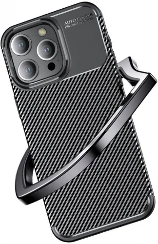 Apple iPhone 15 Pro Max (6.7) Kılıf Karbon Serisi Mat Fiber Silikon Negro Kapak - Siyah
