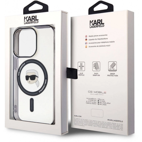 Apple iPhone 15 Pro Max (6.7) Kılıf Karl Lagerfeld Magsafe Şarj Özellikli IML Karl Orjinal Lisanslı Kapak - Şeffaf