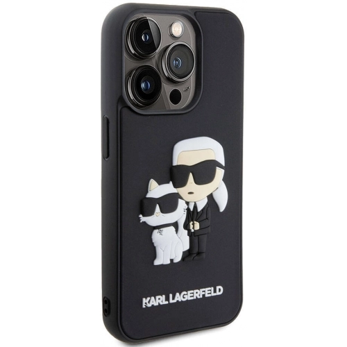 Apple iPhone 15 Pro Max (6.7) Kılıf Karl Lagerfeld Silikon 3D K&C Logo Orjinal Lisanslı Kapak - Siyah